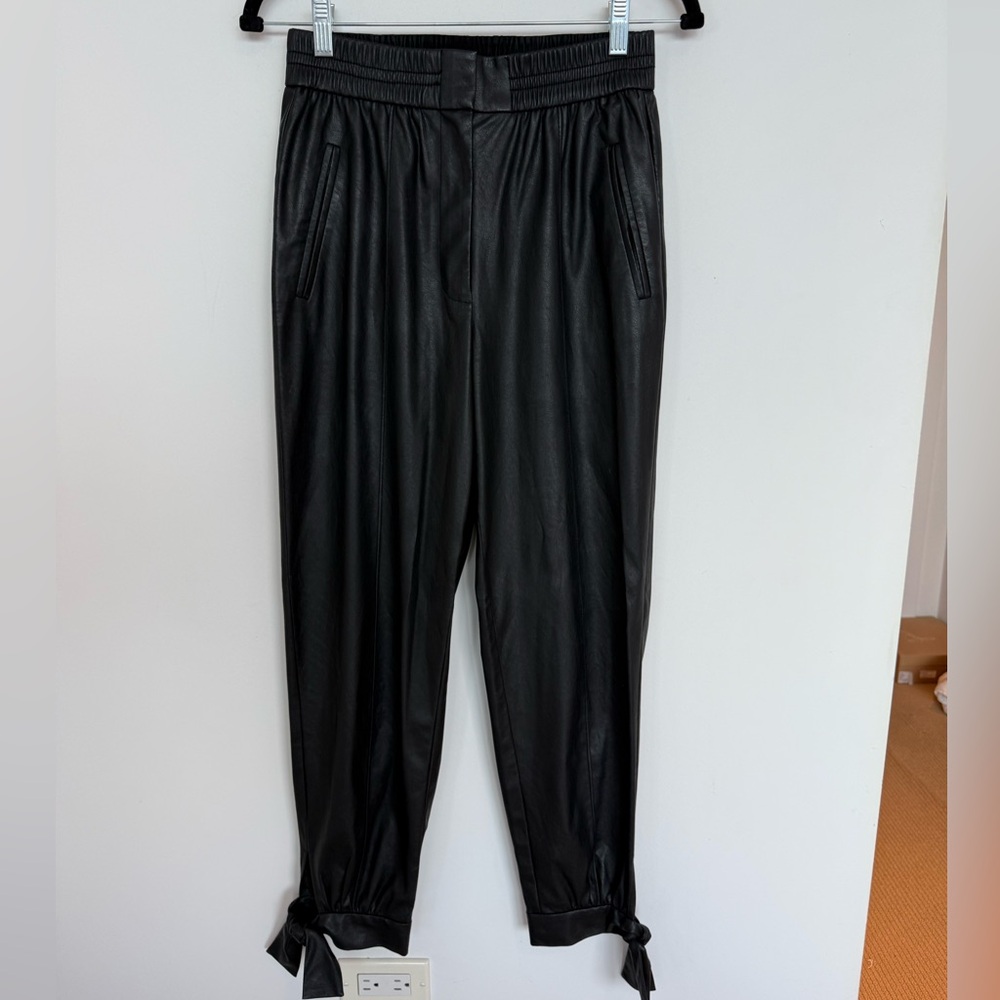 Rebecca Taylor Black Vegan Leather Ankle Tie Pants size 6 - Picture 4 of 9